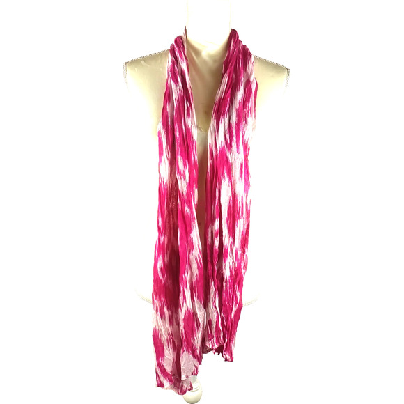 Scarf Rectangle 68" X 15" Fuchsia Pink White Tie Dye Look Vibrant Candy Stripe - Picture 3 of 7
